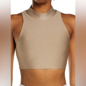 ALO Yoga High Neck Crop Tank Top in Taupe